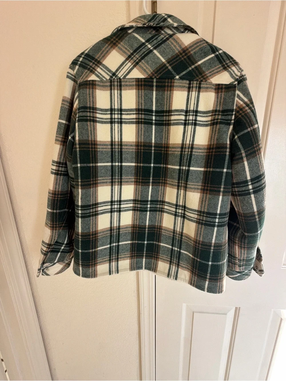 Frame Denim Plaid Sherpa-Lined Zip Jacket — Cream, Green & Black